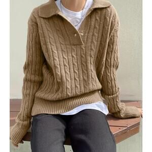 Jantzen VTG Cable Knit Long Sleeve Men's Large Camel Color Pull Over